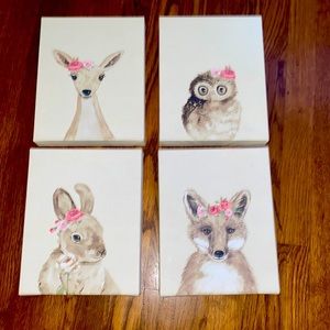 Stupell Industries Woodland Critters w/ Pink Flowers Wall Art Set